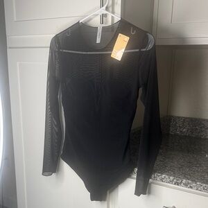 Sophisticated Sheer Black Long Sleeve Bodysuit